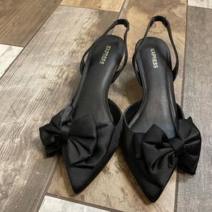 Black Satin Bow Sling Back Heels